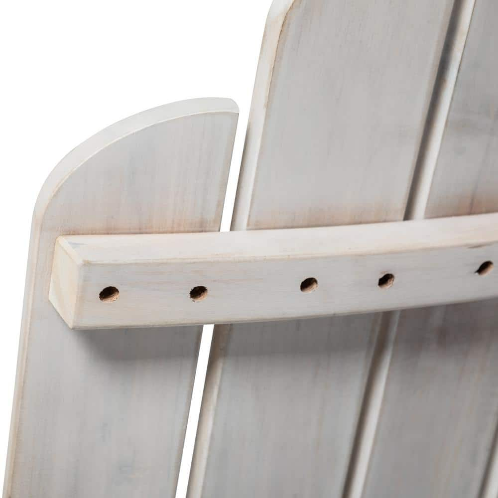 Outdoor Wood Adirondack Chair with Wine Glass Holder in White Wash