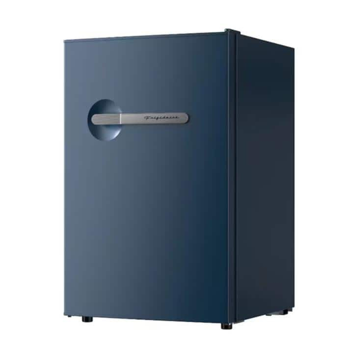 Frigidaire 4.5 cu. ft. retro compact fridge built-in side bottle opener W: 21.65" x L: 22.24" X H: 32.91" (Azure)