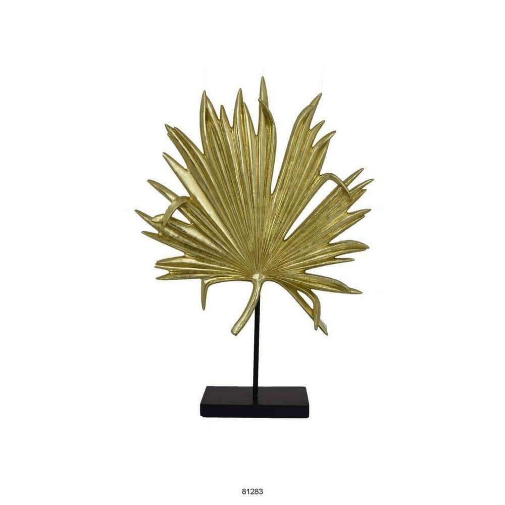 Benjara Menny 21 Inch Palm Leaf Resin Decorative Sculpture, Resin Gold Finish