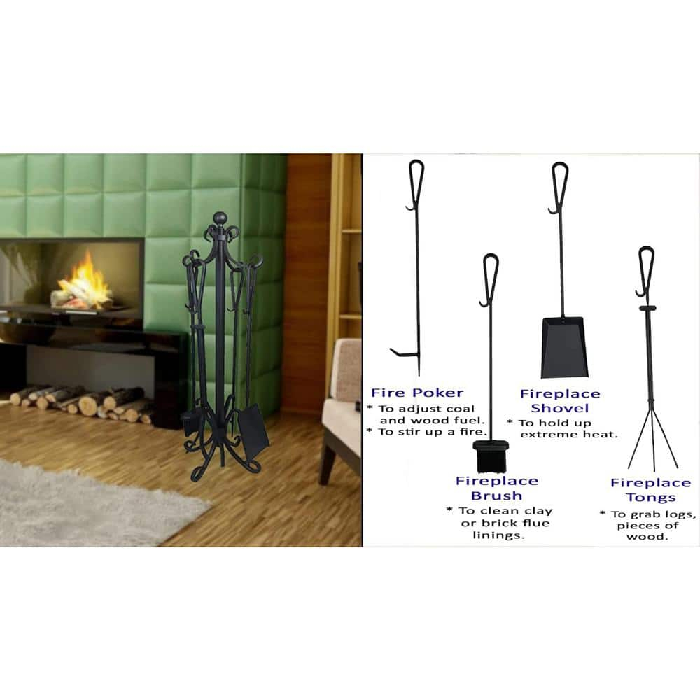 Fireplace Toolset – 5 Piece Black Color Fireplace Toolset.