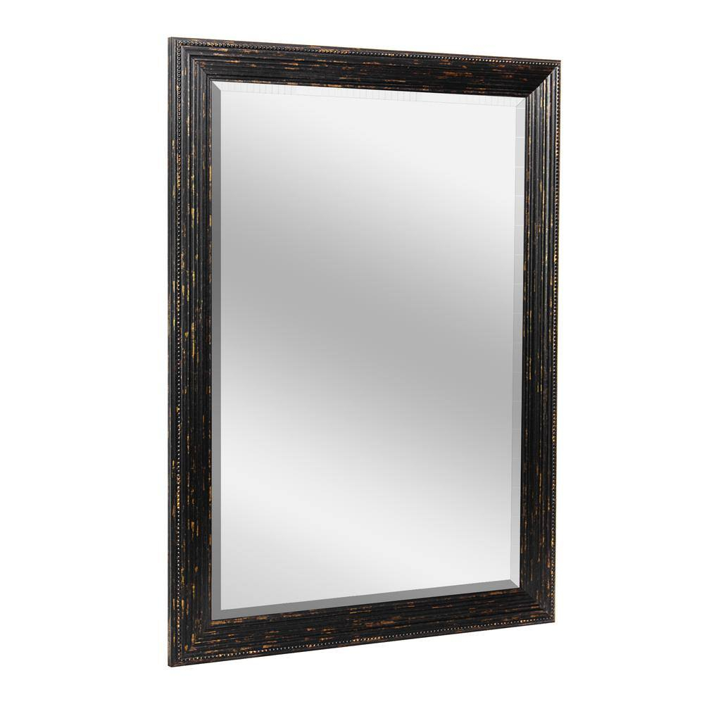 Head West 27.5 x 33.5 Beaded Frame Mirror with Beveled Edge - Black Wash