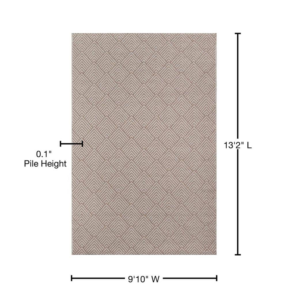 Beige Geometric Flat-Woven Synthetic 9'x13' Area Rug