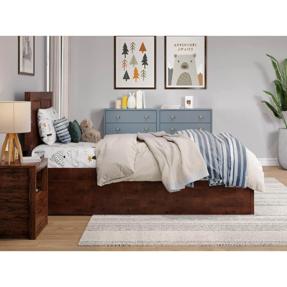 AFI Canyon Cama con Plataforma de Madera Maciza de Nogal con Pie de Cama a Juego y Cajones de Almacenamiento, Twin