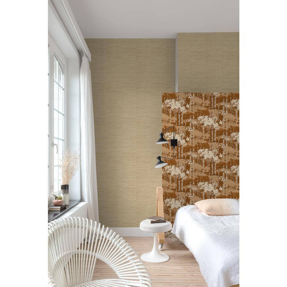 Beige Grasscloth Effect Textured Wallpaper