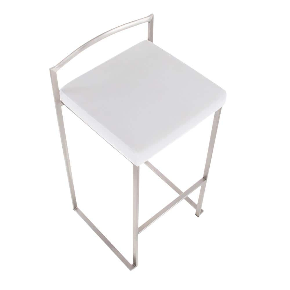 Fuji Contemporary Stackable Barstool in Stainless Steel with White Velvet Cushion by LumiSource - Set of 2