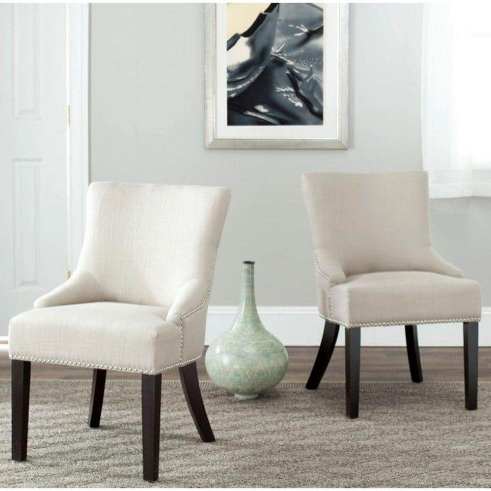 SAFAVIEH Lotus 19''H KD Side Chair Set of 2 Silver Nail Head Antique Gold
