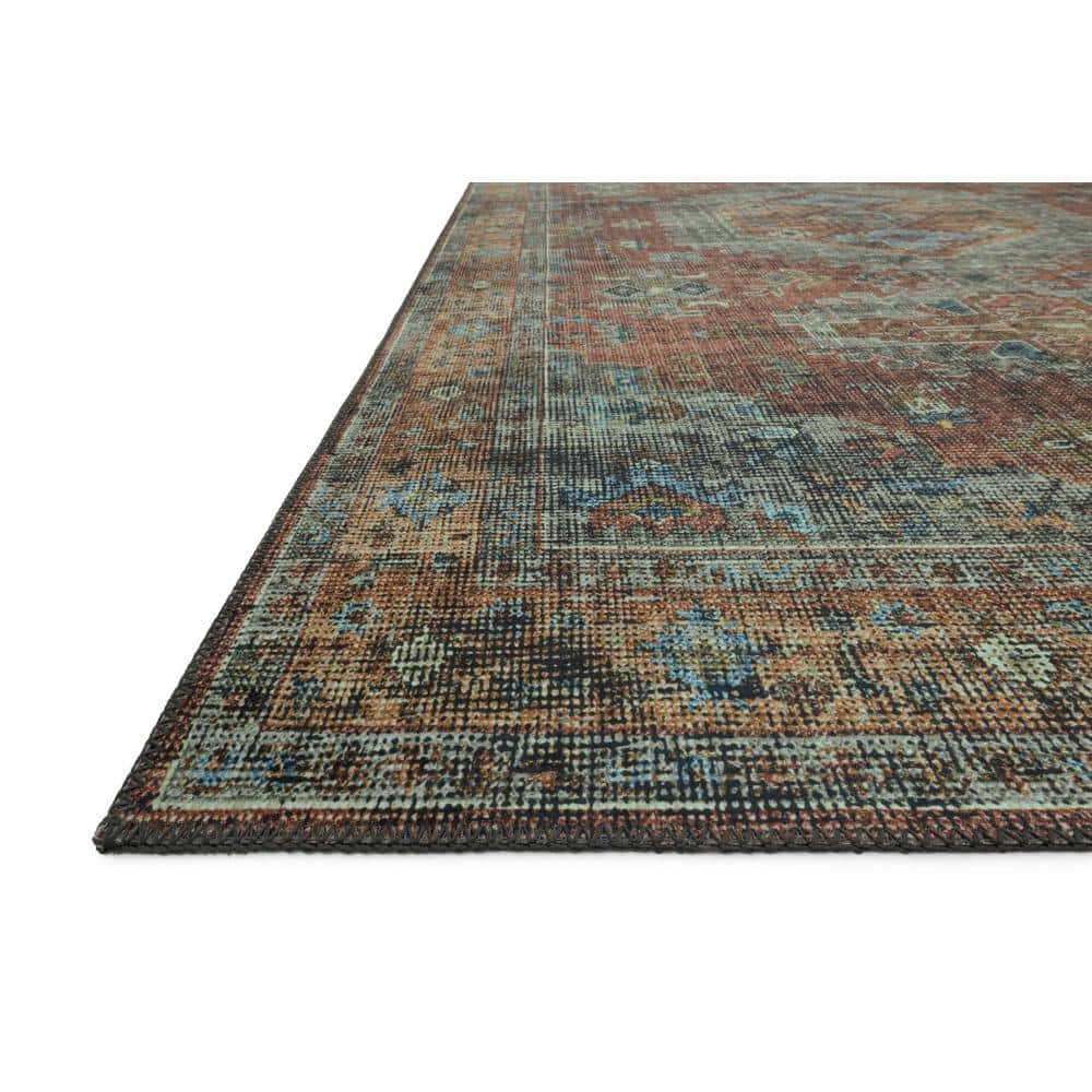 Skye Terracotta/Sky 8 ft. x 8 ft. Round Printed Distressed Oriental Area Rug