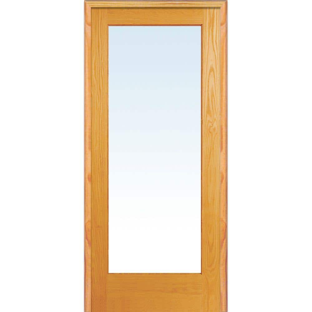 Unfinished Pine Wood 1 Lite Clear Glass Left-Hand Prehung Interior Door