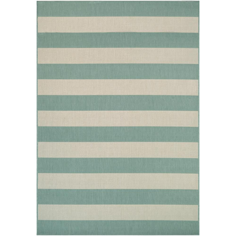 Couristan Afuera Yacht Club 5'3" x 7'6" Sea Mist Green and Ivory Stripe Outdoor Rectangle Rug