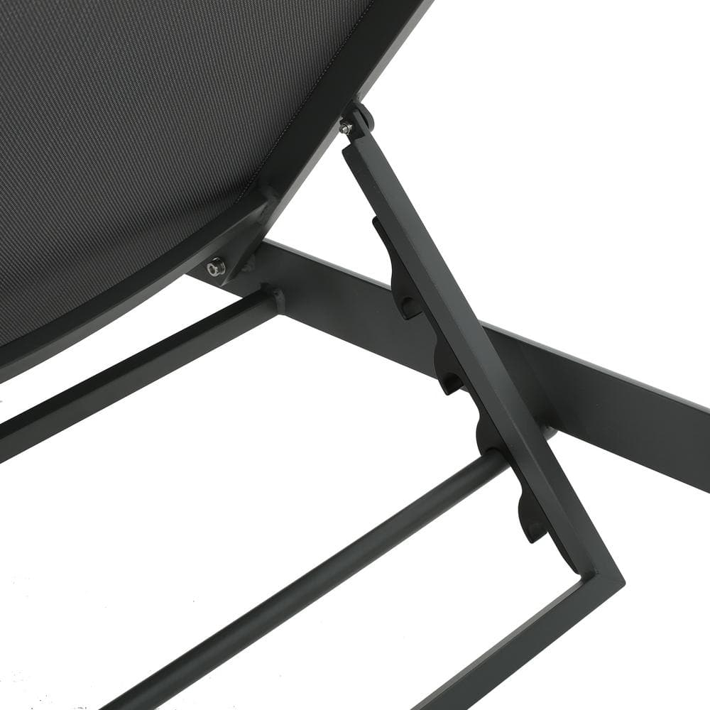 Miller Outdoor Aluminum Chaise Lounge with Dark Grey Mesh Seat, Set of 4, Grey