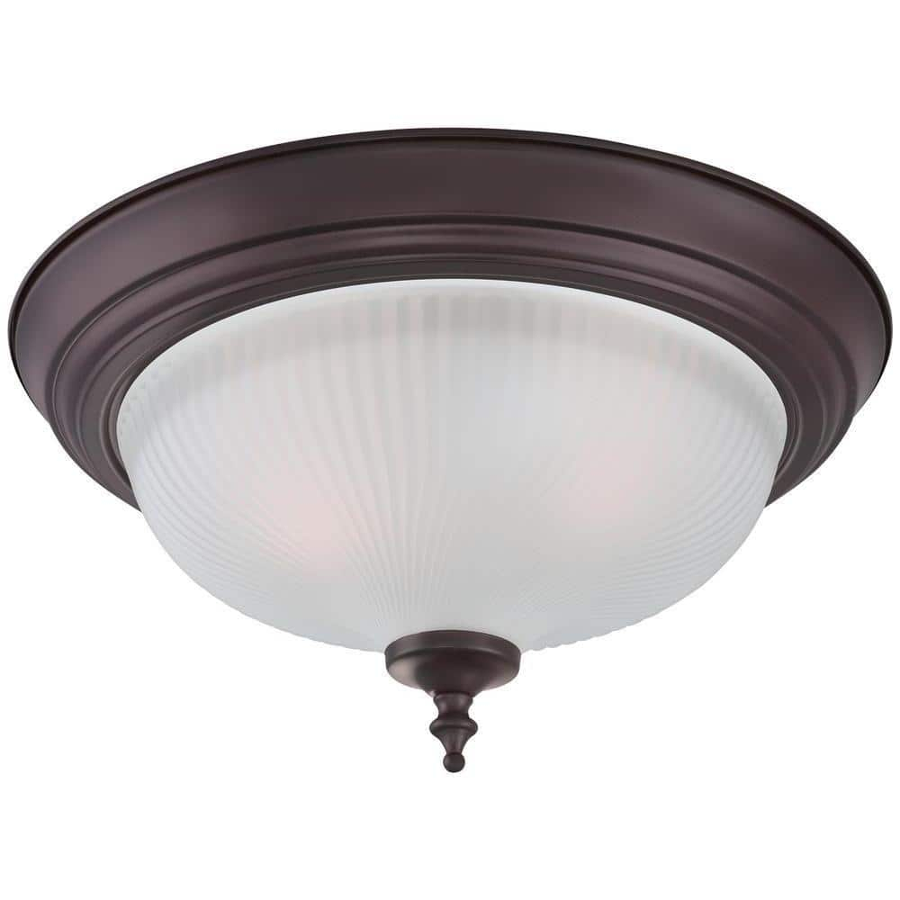 Westinghouse 6344500 Two-Light Indoor Flush Ceiling Fixture, Oil Rubbed Bronze Finish with Frosted Swirl Glass, 2-Pack