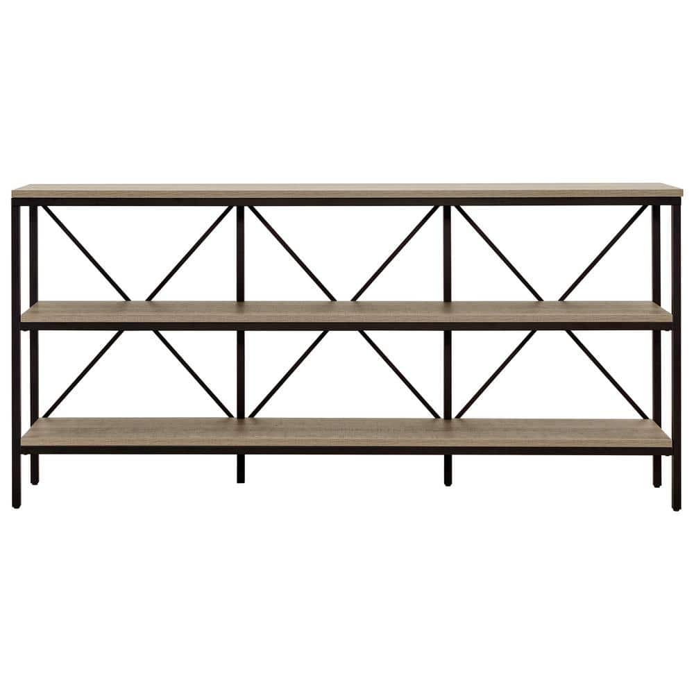 Evelyn&Zoe Kira 64" Wide Rectangular Console Table, Blackened Bronze/Antiqued Gray Oak
