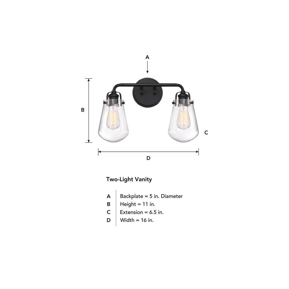 Elliott Vintage Matte Black 2-Light Bath Vanity Wall Sconce