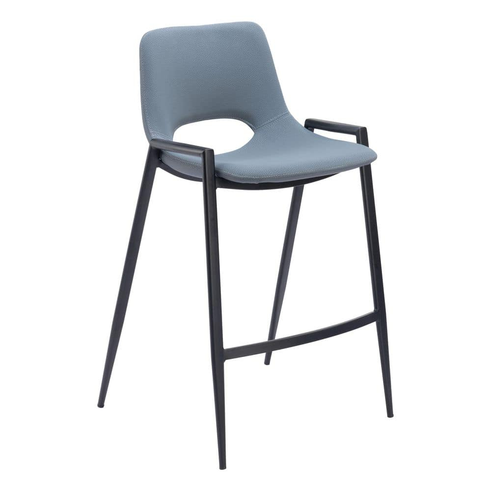 Desi Blue Faux Leather and Black Metal Counter Stool Set