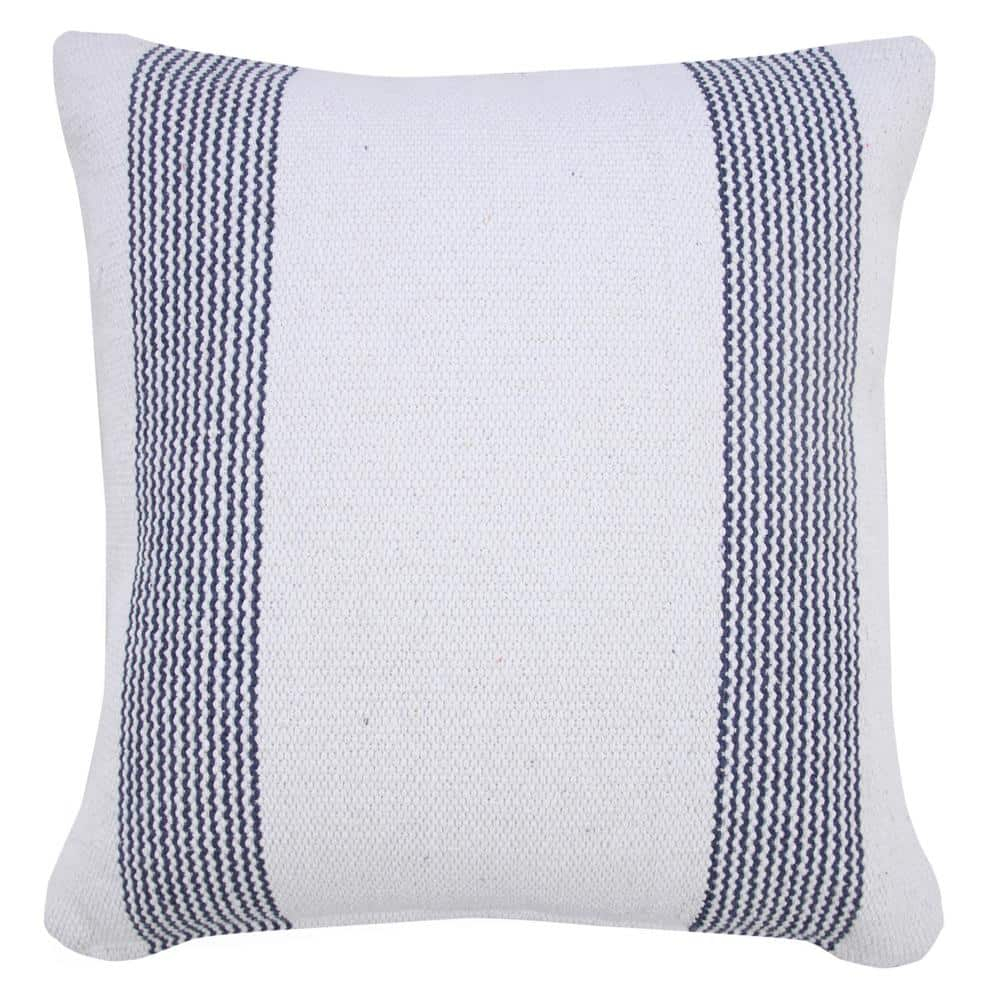 Balanced Pale Blue & White 20" Square Pinstripe Cotton Throw Pillow