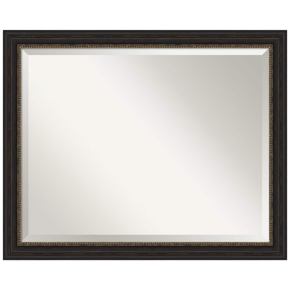 Amanti Art Beveled Bathroom Wall Mirror - Accent Bronze Narrow Frame Outer Size: 32 x 26 in