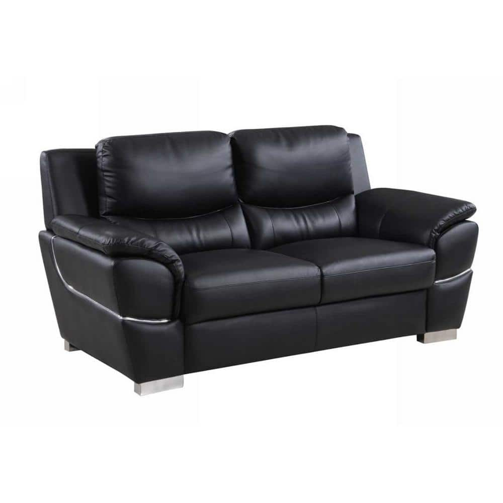 Home Roots Chic Leather Loveseat, Black - 37 in.