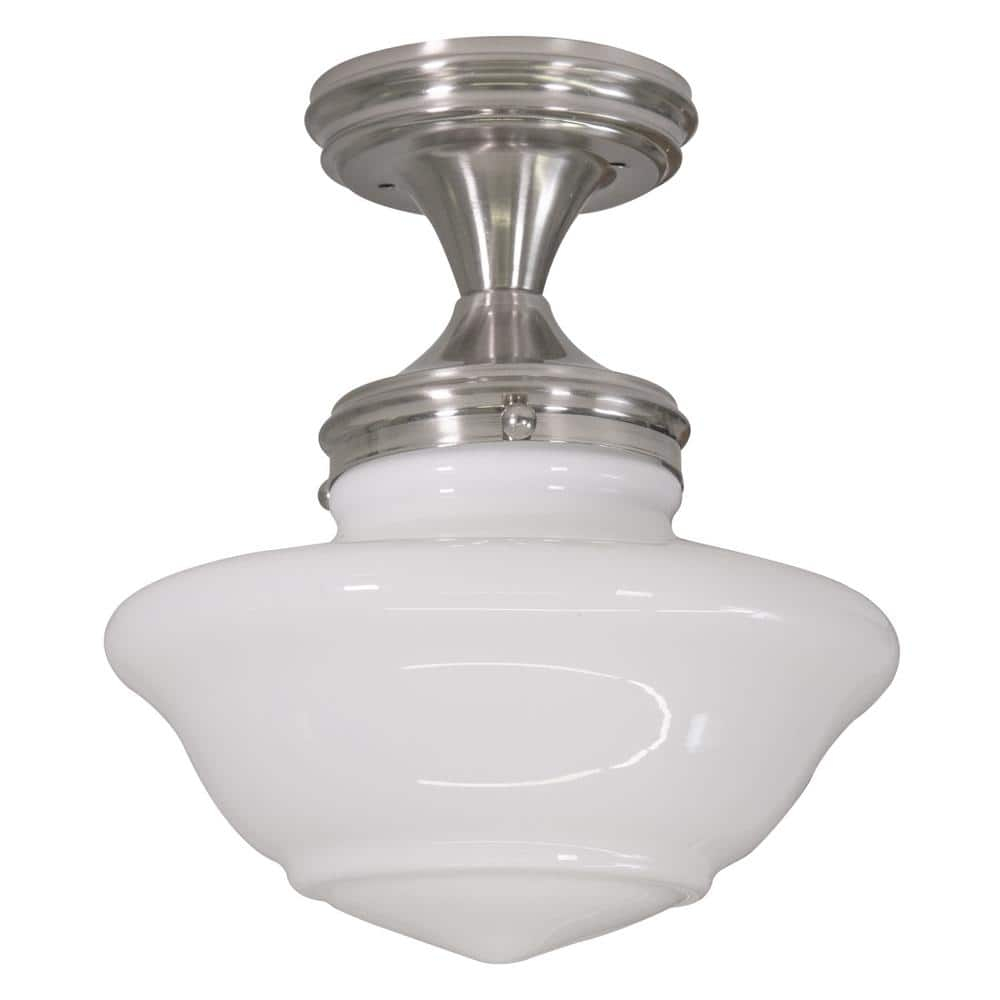 Design House Schoolhouse 9" Semi-Flush Mount Ceiling Light, Satin Nickel