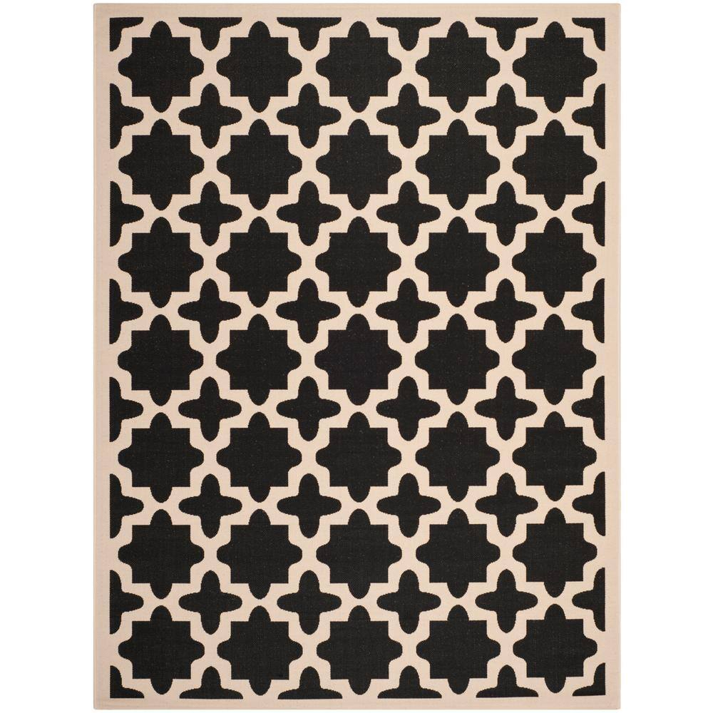 SAFAVIEH Courtyard Amanda Geometric Indoor/Outdoor Area Rug, Black/Beige, 9' x 12'