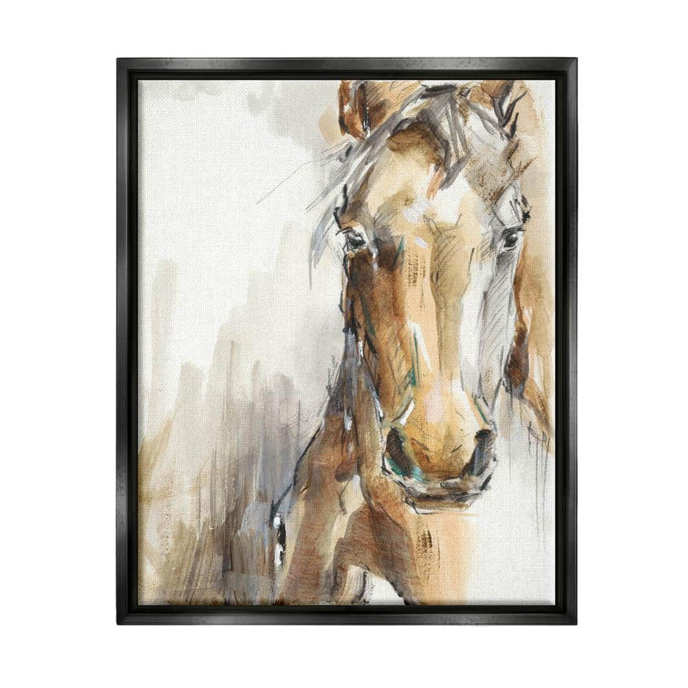 Stupell Industries Horse Portrait Orange Brown Animal Watercolor Painting Jet Black Framed Floating Canvas Wall Art, 16x20, by Ethan Harper
