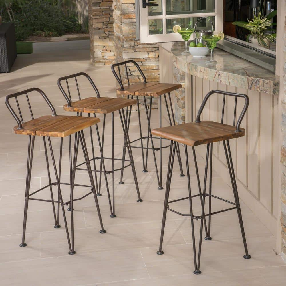 Noble House Denali Outdoor Teaked Acacia Wood Barstools (Set of 4)
