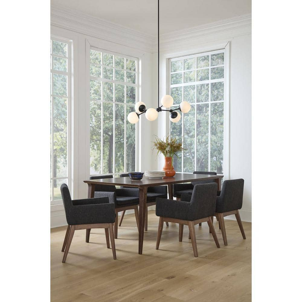 Progress Lighting Haas 6-Light Chandelier, Matte Black, Etched Opal Glass Globes, Design Series