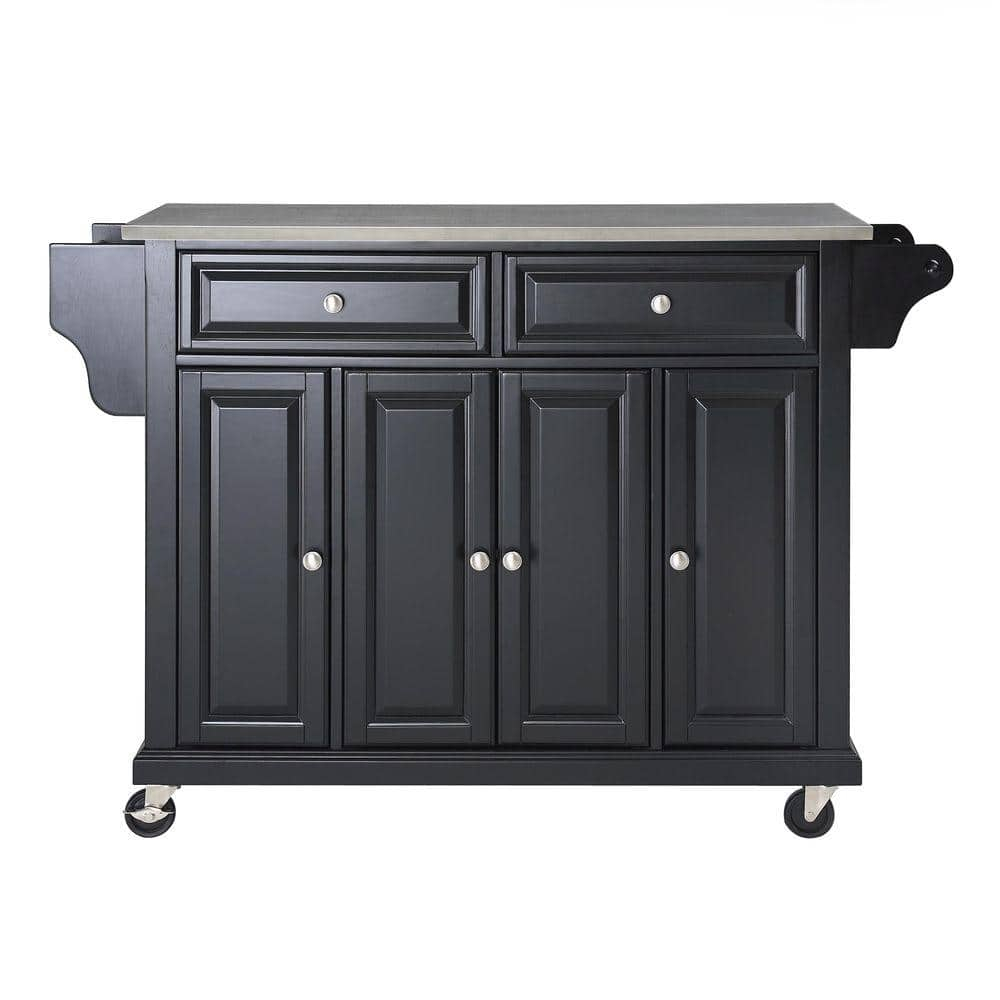Crosley Furniture Wood/Stainless Steel Kitchen Cart in Black and Silver