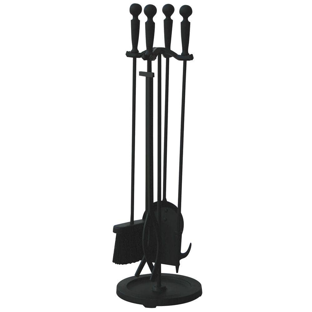 Uniflame 5 Piece Polished Brass & Black Fireset