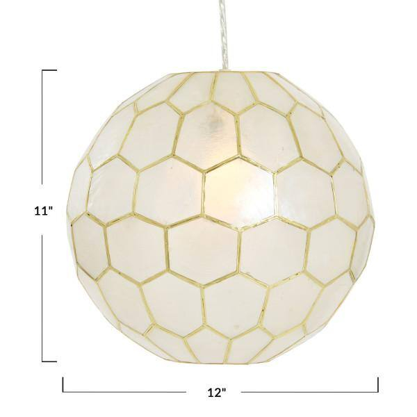 Capiz Honeycomb Globe Pendant in Antique Gold, 12"