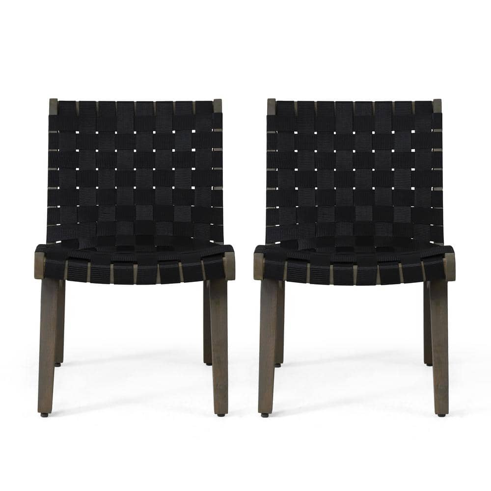 Morganton Rope Weave Outdoor Lounge Chair, Set of 2, Black and Teak