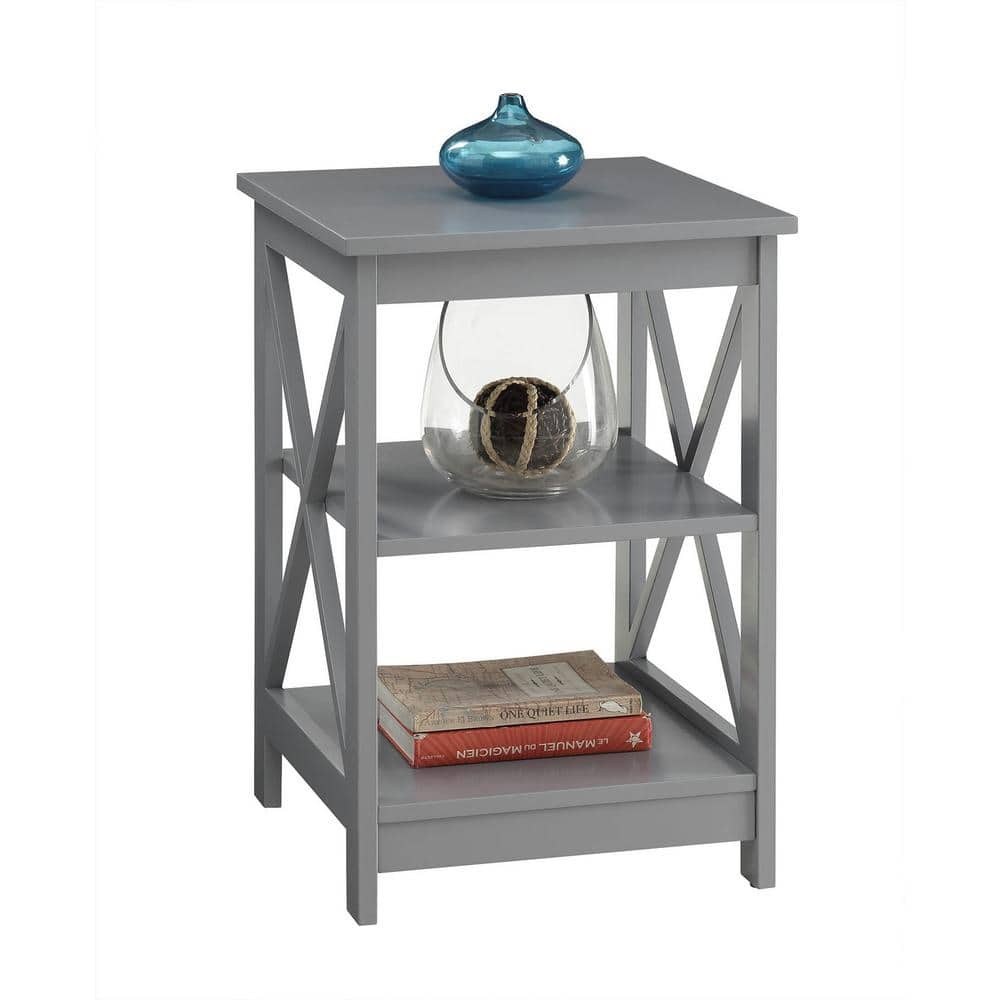 Convenience Concepts Oxford End Table in Gray Wood Finish With X Frame