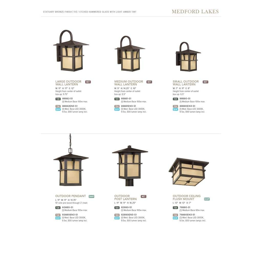 Sea Gull Lighting 88882-51 Medford Lakes Outdoor Wall Lantern Outside Fixture, One - Light, Statuary Bronze