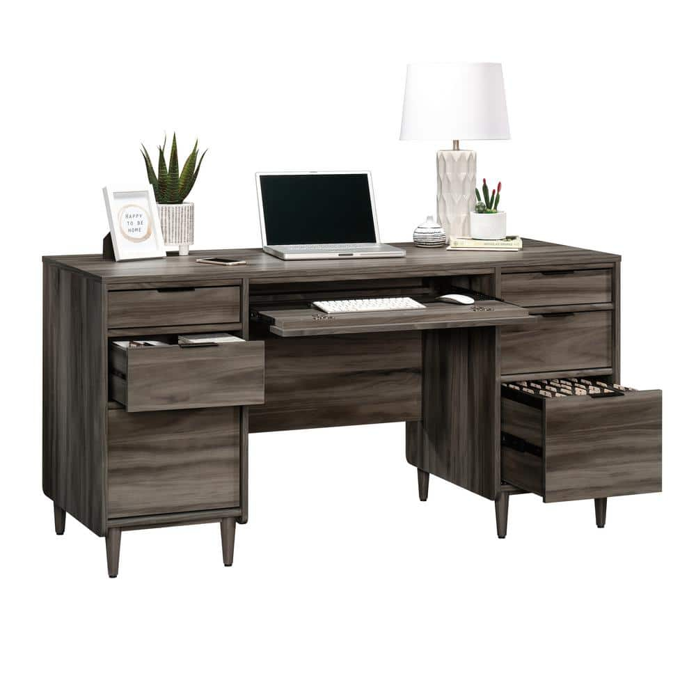 Jet Acacia Executive Desk with Drawer and Keyboard Tray