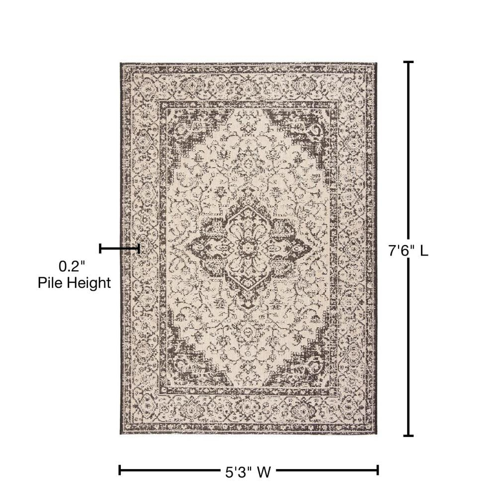 Safavieh Beach House Mai Traditional Outdoor Area Rug, Cream/Brown, 5'3" x 7'6"