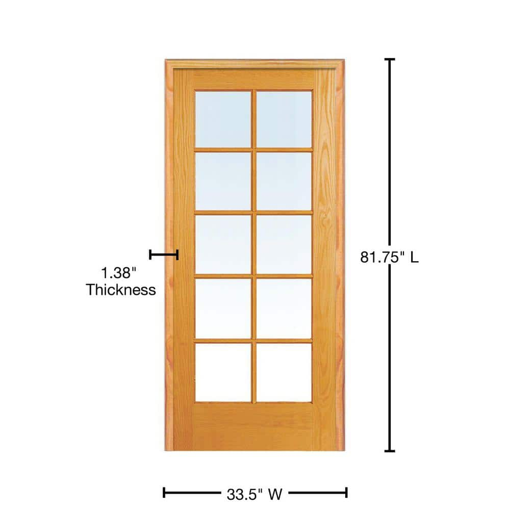 National Door Company ZZ19939R Unfinished Pine Wood 10 Lite Clear Glass, Right Hand Prehung Interior Door, 32" x 80"