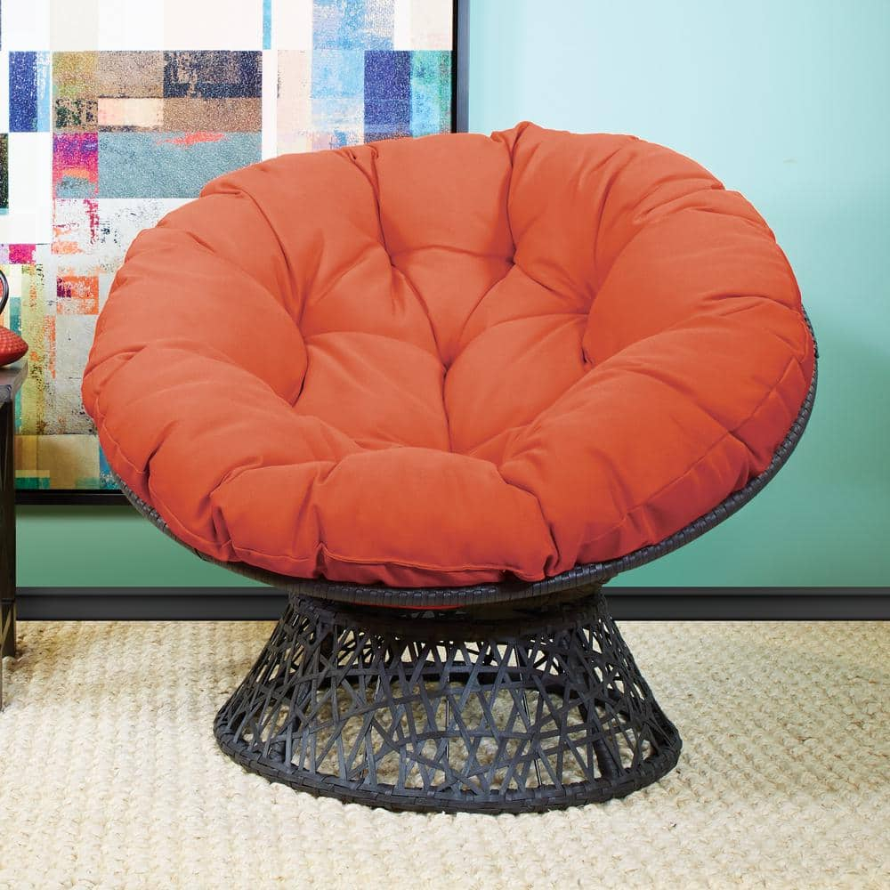 Papasan Chair with Orange Fabric Cushion and Gray Resin Wicker Frame