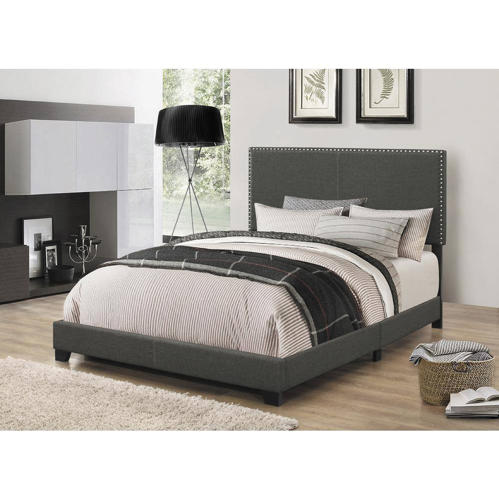 Boyd Eastern King Upholstered Bed with Nailhead Trim Charcoal