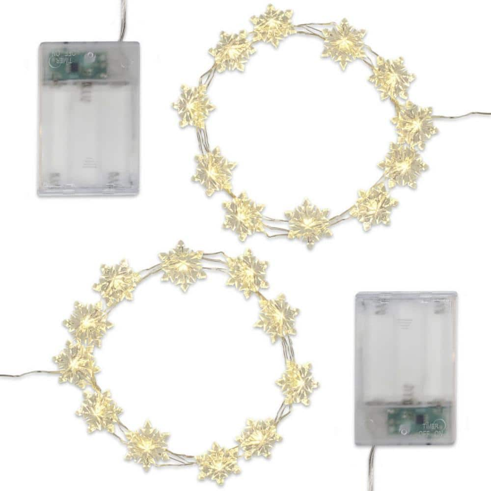 LumaBase Battery Operated LED Fairy String Lights with Snowflakes