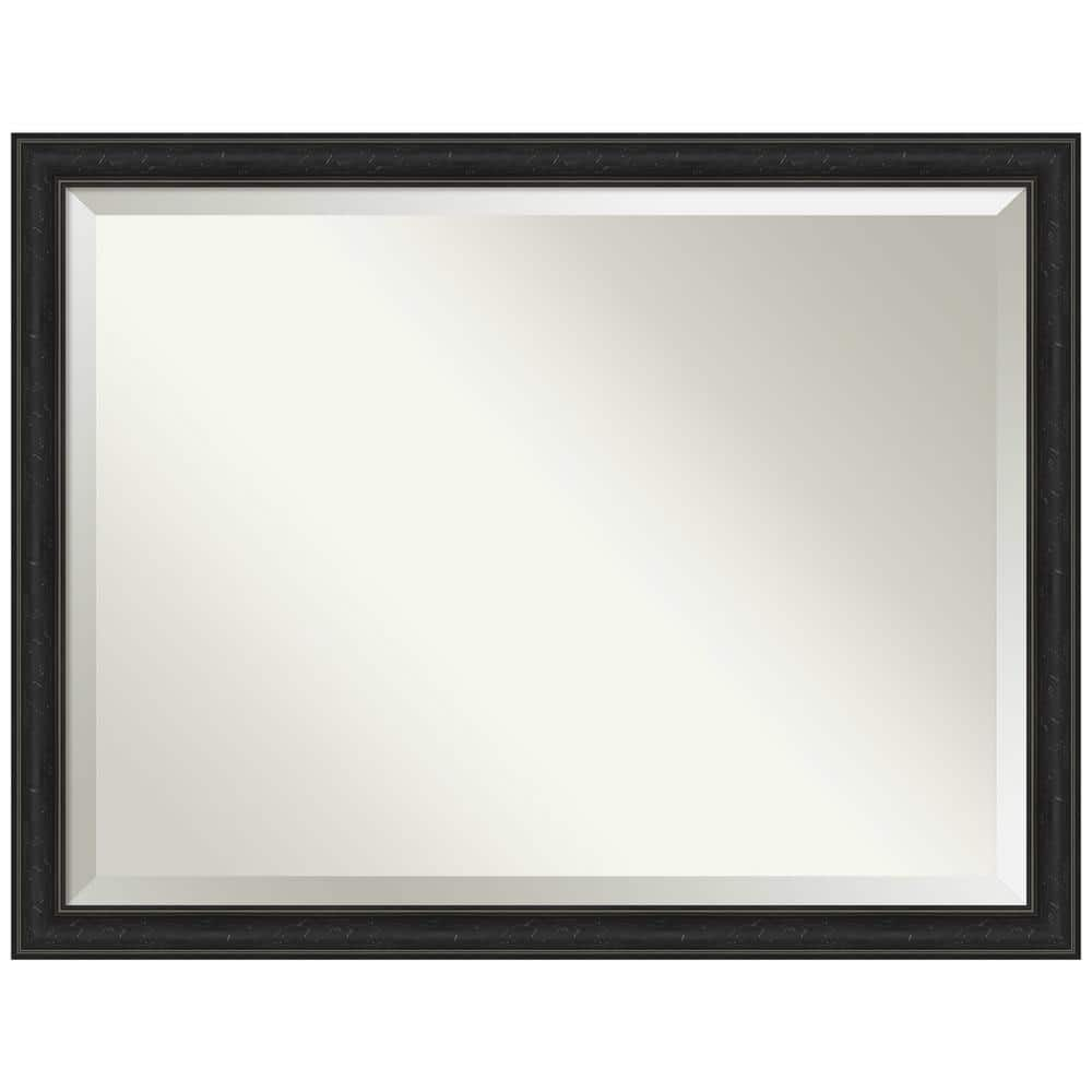 Amanti Art Beveled Bathroom Wall Mirror - Shipwreck Black Narrow Frame Outer Size: 44 x 34 in