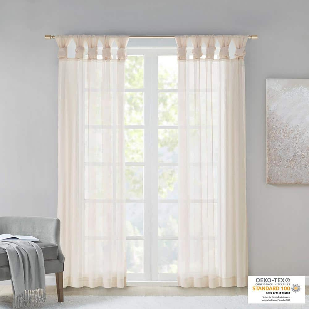 Ivory Sheer Tab Top Ground Length Polyester Drapes