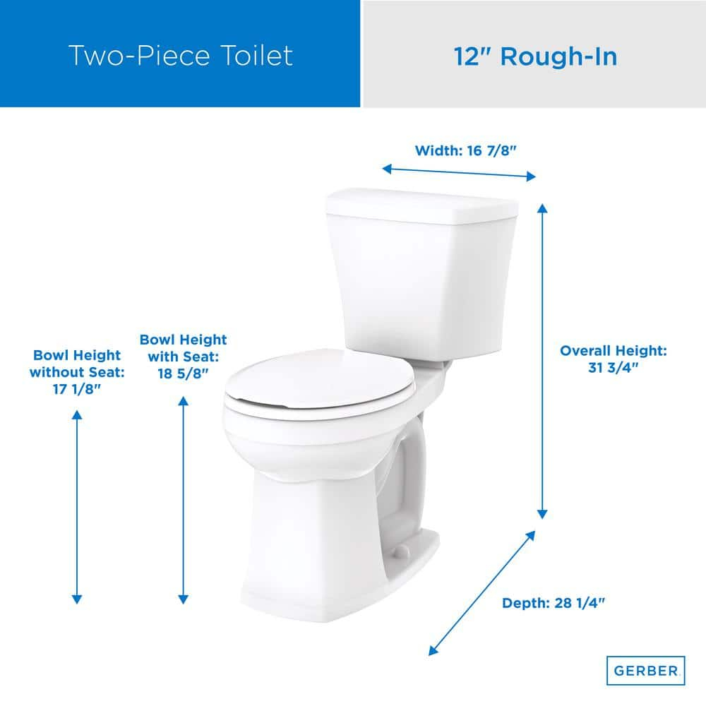 Gerber Gws31802 Avalanche 1.28 Gpf Two Piece Round Chair Height Toilet - White