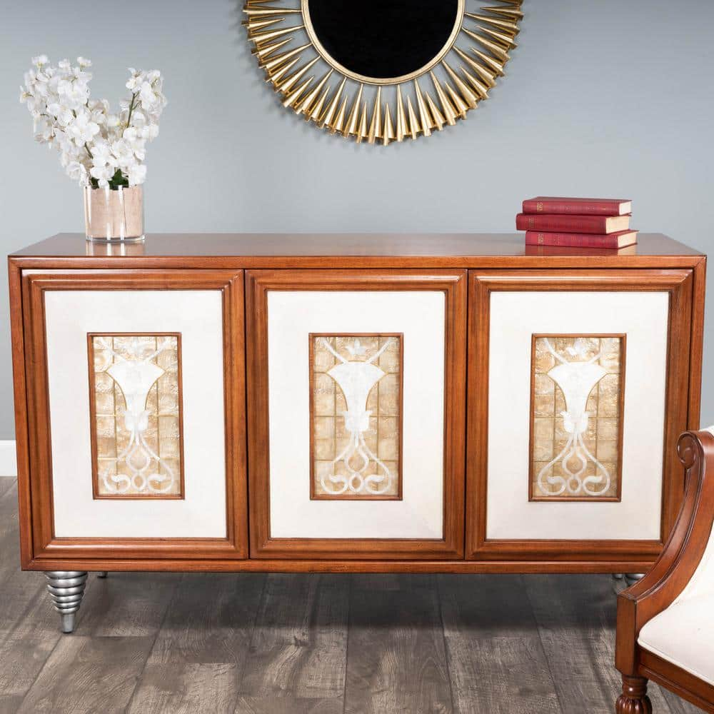Butler Specialty Shelly Leather and Capiz Shell Inlay Sideboard in Brown