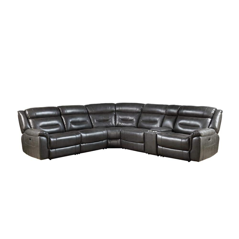 ACME Imogen Sectional Sofa (Power Motion/USB Port), Gray Leather-Aire