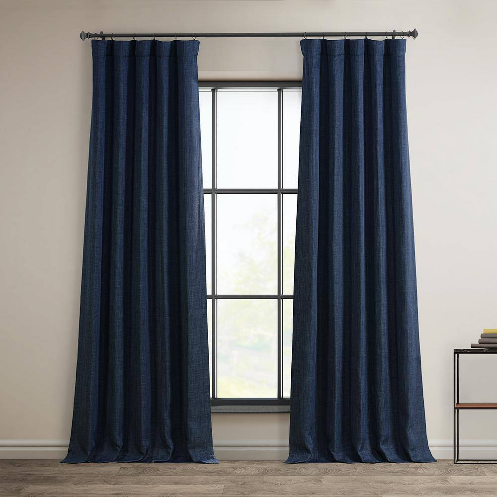 HPD Half Price Indigo Faux Linen Room Darkening Curtains for Bedroom & Living Room Curtains (1 Panel), Window Curtains 108 inches long, Rod pocket curtains & drapes, 50W X 108L