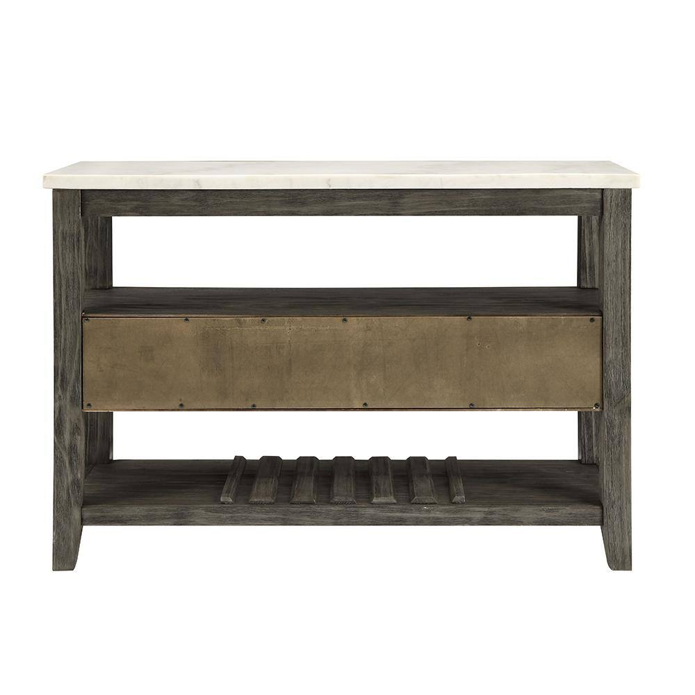 ACME Merel Marble Top Wine Rack Server in White and Gray Oak