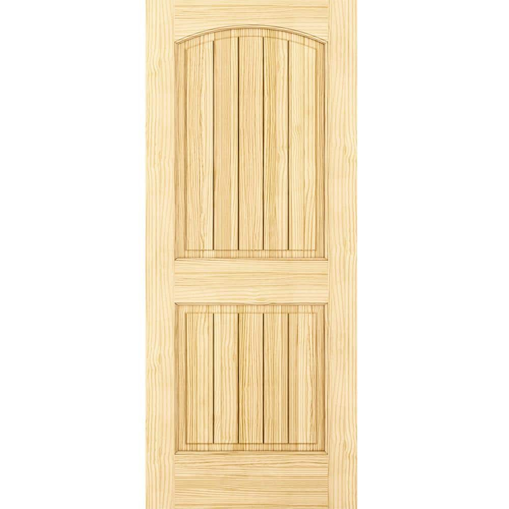 2-Panel Colonial Solid Pine Unfinished Arch Top with V-Groves Interior Door Slab
