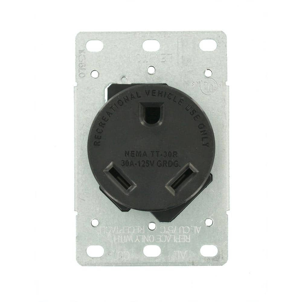 Leviton 30 Amp Flush Mount Shallow Single Outlet, Black 7313-S00