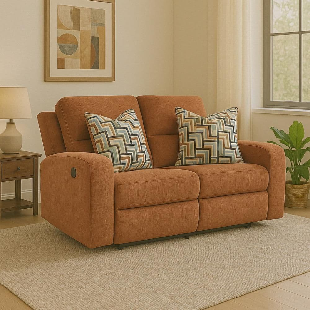 Tufted Orange Fabric Check Loveseat, 64-inch