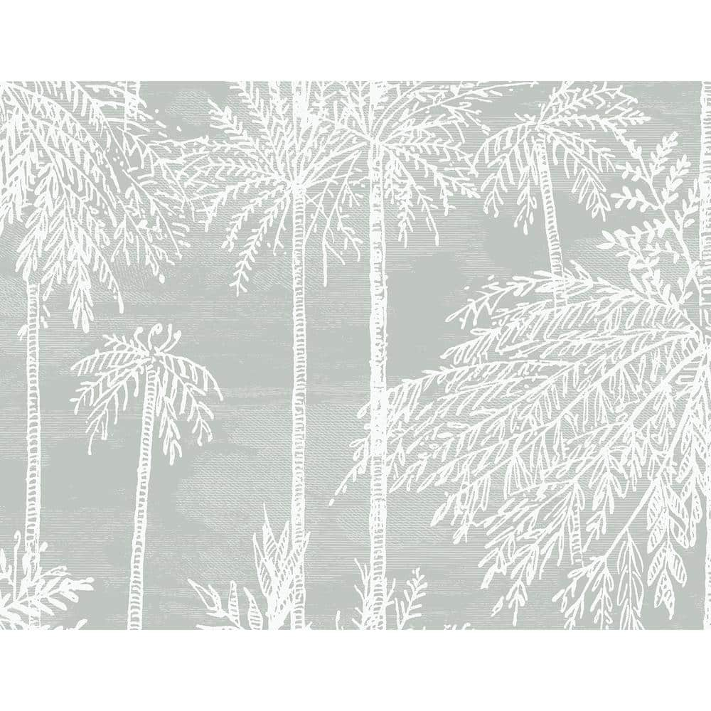 Misty Gray Embossed Vinyl Palm Grove Wallpaper Roll