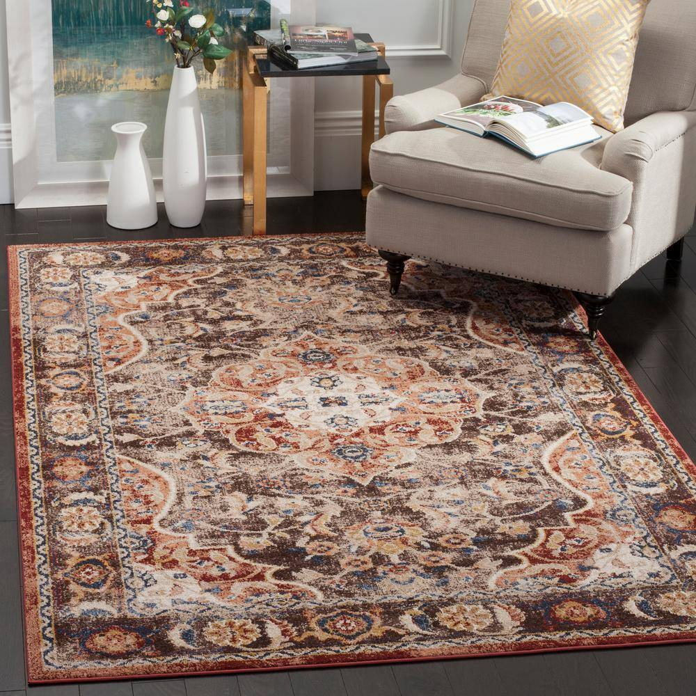 Blue Floral Motif Synthetic 10' x 14' Area Rug